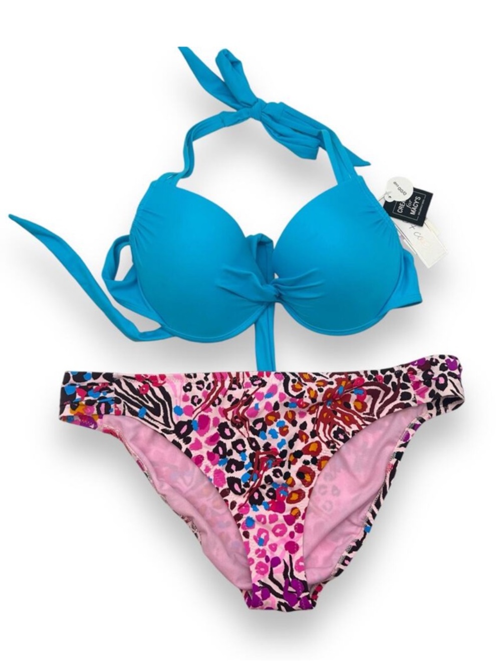 NEW Macy's Mix & Match Bikini Set Size XL D/DD Push Up Underwire Cheetah Pink